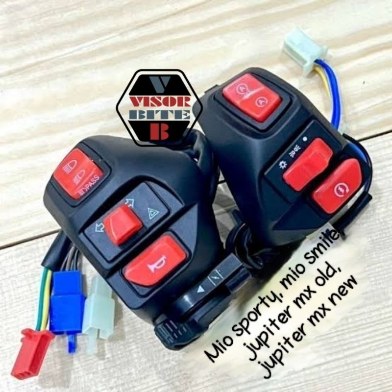 Saklar Set hazard Vietnam Domino Tombol Hitam Merah Biru Motor Yamaha Mio Sporty Mio Smile Mio