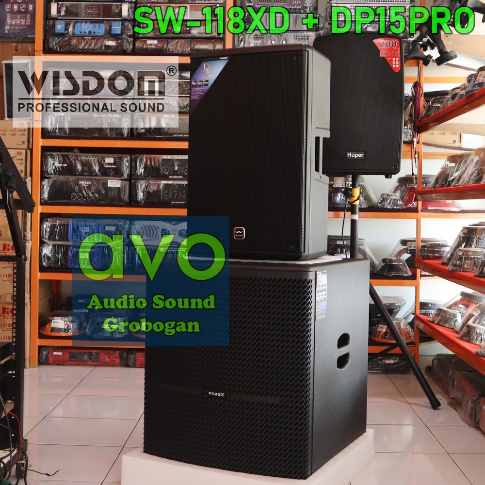 WISDOM DP15PRO 1 Set 2 Speaker Aktif 15 Inch Spiker Monitor Floor Original Bonus Packing Kayu
