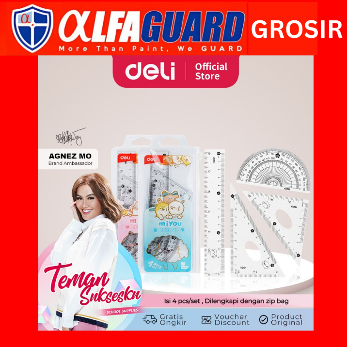 

Deli Ruler Set / Set Penggaris Isi 4pcs Packaging Zip Bag Desain Miyou EH657