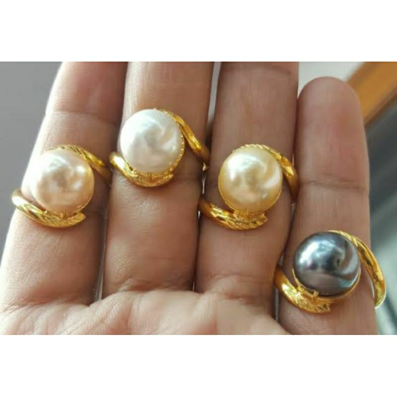 cincin emas dengan mutiara air laut grade AAA