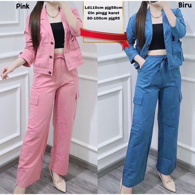 CLARA SET 2 IN 1 Stelan Dewasa Murah Terlaris Oneset Viral Kekinian Jumpsuit Dan Playsuit Bahan Line