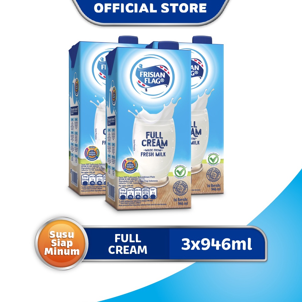 

TIPE DQN68 Frisian Flag Family UHT Full Cream 946 ml x 3 pcs