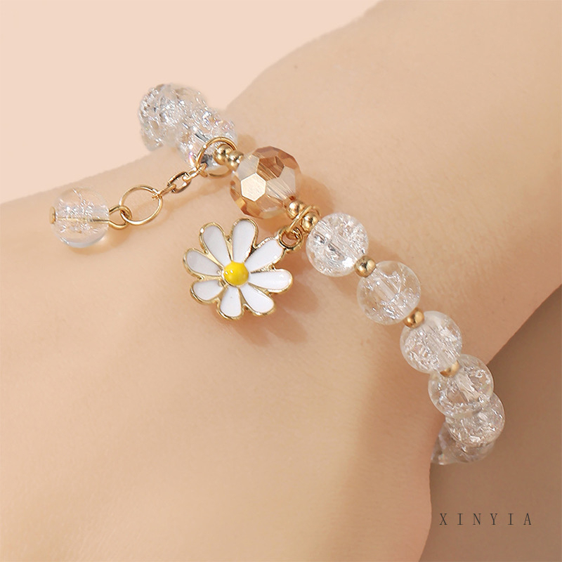 Gelang Daisy Rumbai Bunga Kristal Wanita - Crystal Daisy Flower Tassel Bracelet Women Girl