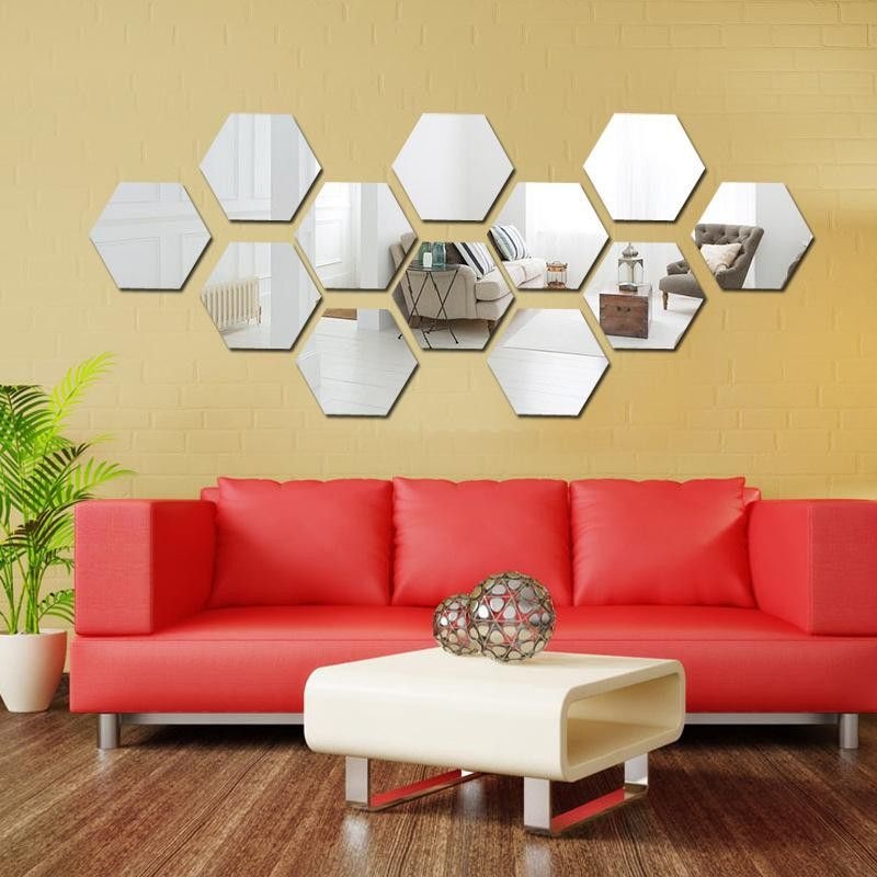 Stiker Cermin Dinding Anti Pecah Tempel Hexagonal Mirror Wall Decoration Sticker Acrylic Cermin Kaca
