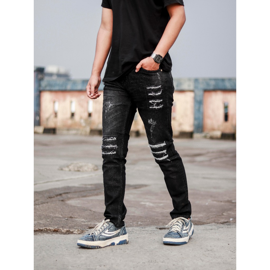 Celana Jeans Pria DSQUARED2 MEN'S SUPER TWINKY JEANS in BLACK WASHED FW4/9™ Streach Long Pant Man, C