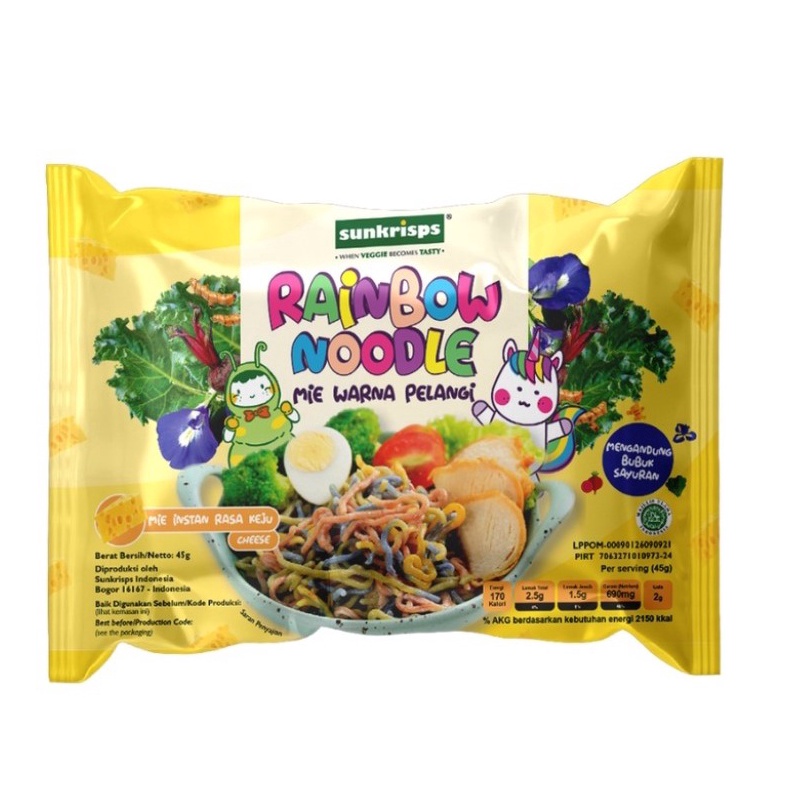 

modelTipe DBY93 Sunkrisps Rainbow Noodle Mie Sehat Pelangi Rasa Keju lemonilo mie anak yummy bites