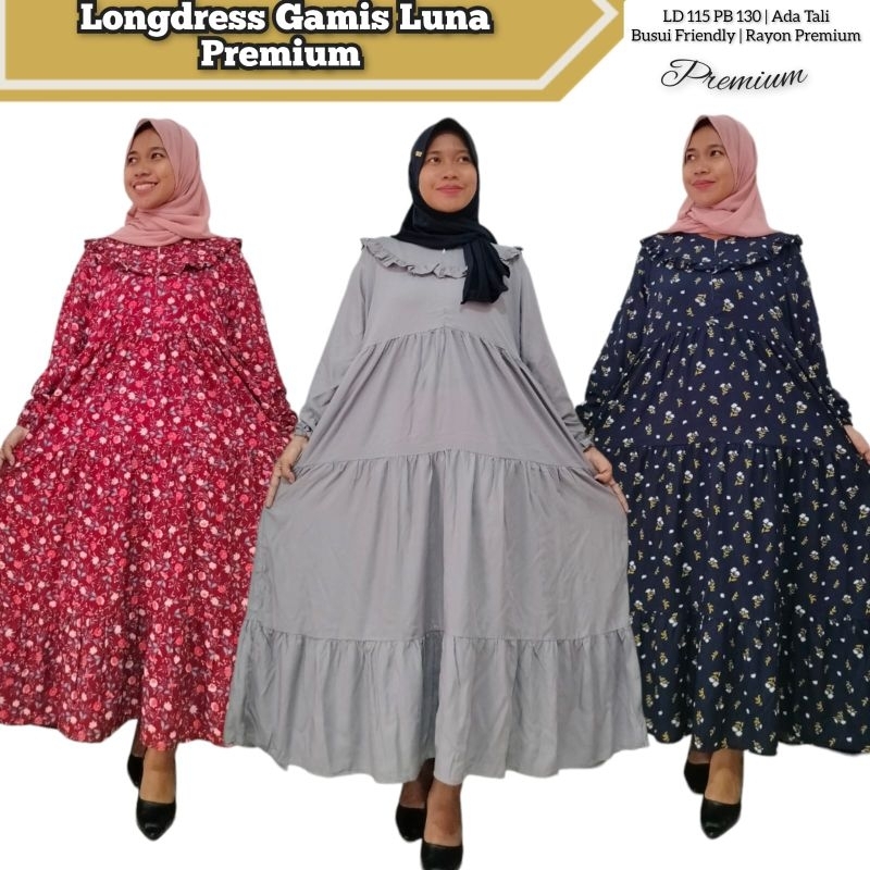 Longdress Gamis Muslim Luna Bahan Premium