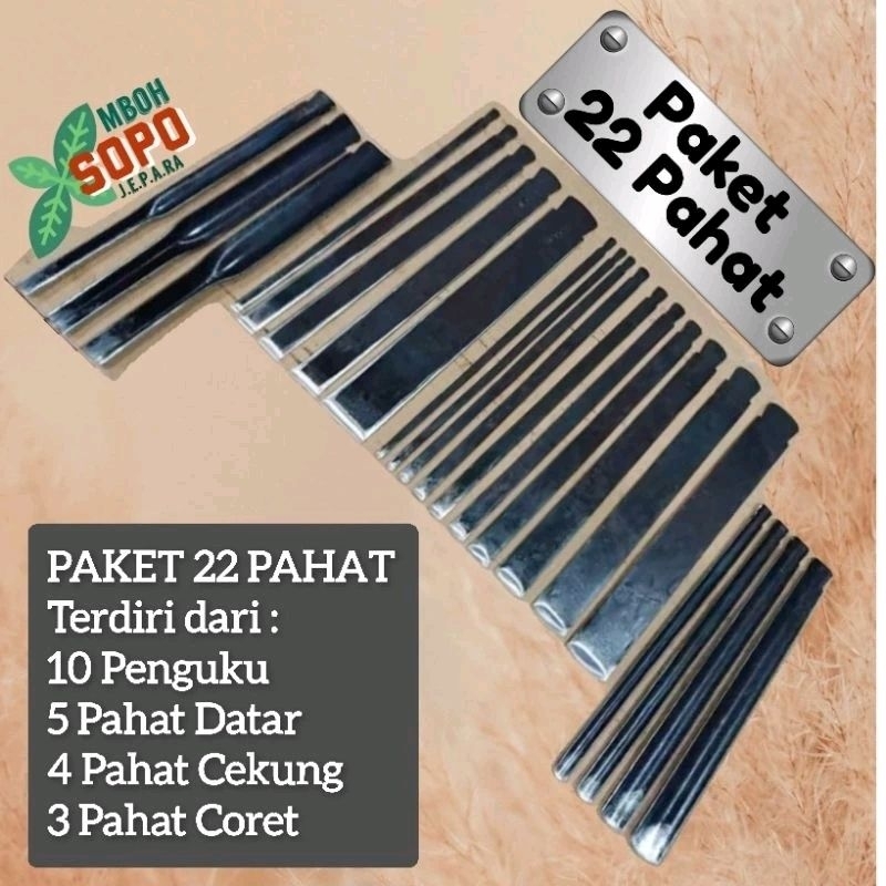 Alat Ukir Asli Jepara, Pahat Ukir Kayu, isi 22 Pcs, Set 5B