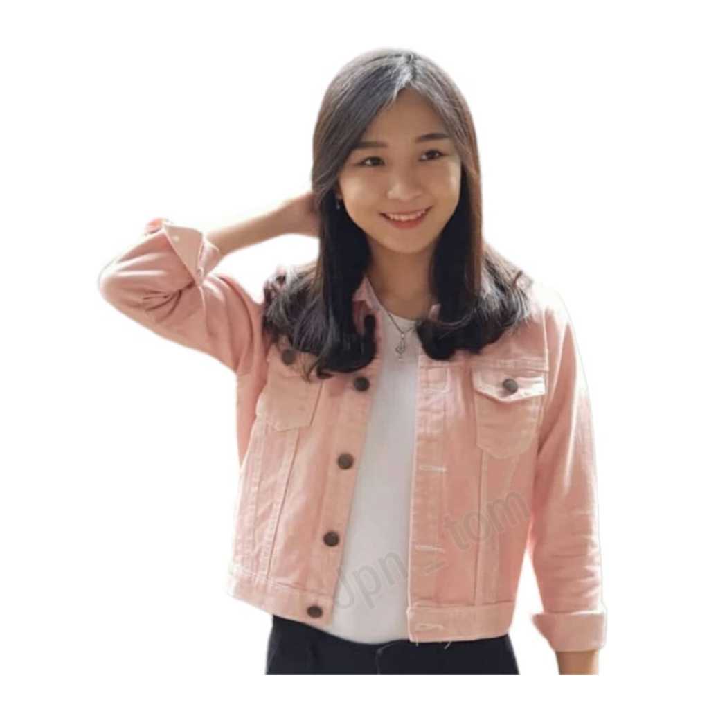 Jaket Jeans Wanita Crop Polos Baby Pink Jacket Denim Cewek Cropt Pink Muda Jins Slimfit Bodyfit