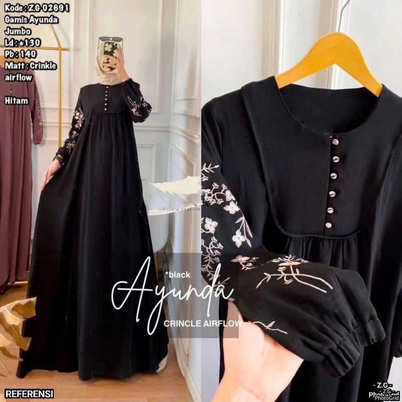 AYUNDA GAMIS CRINGKLR BORDIR, GAMIS MURAH BORDIR, GAMIS BAHAN JATUH, GAMIS CRINGKLE, BORDIR