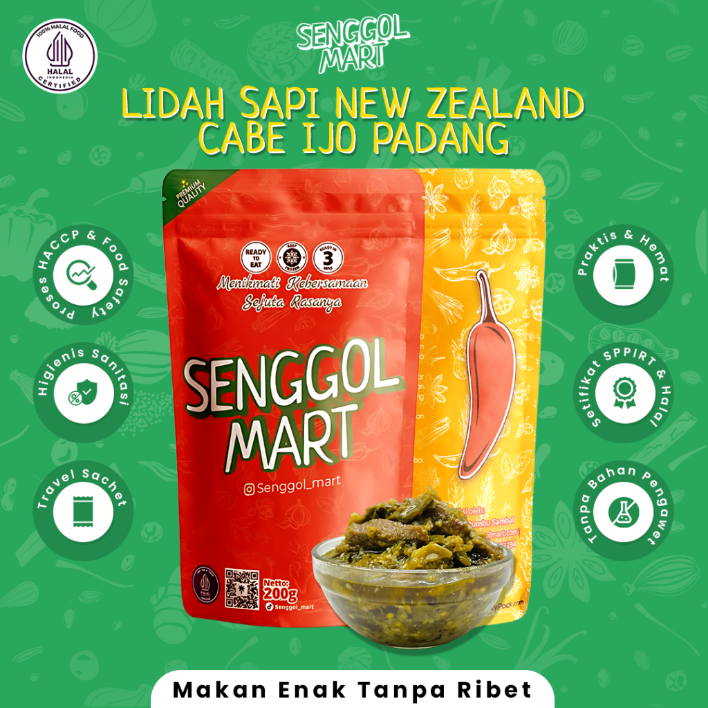 

Makanan Instant Lidah Sapi New Zealand Cabe Ijo Padang Lauk Makan Kemasan Praktis Halal Sambel Ijo Minang Siap Makan Senggol Mart