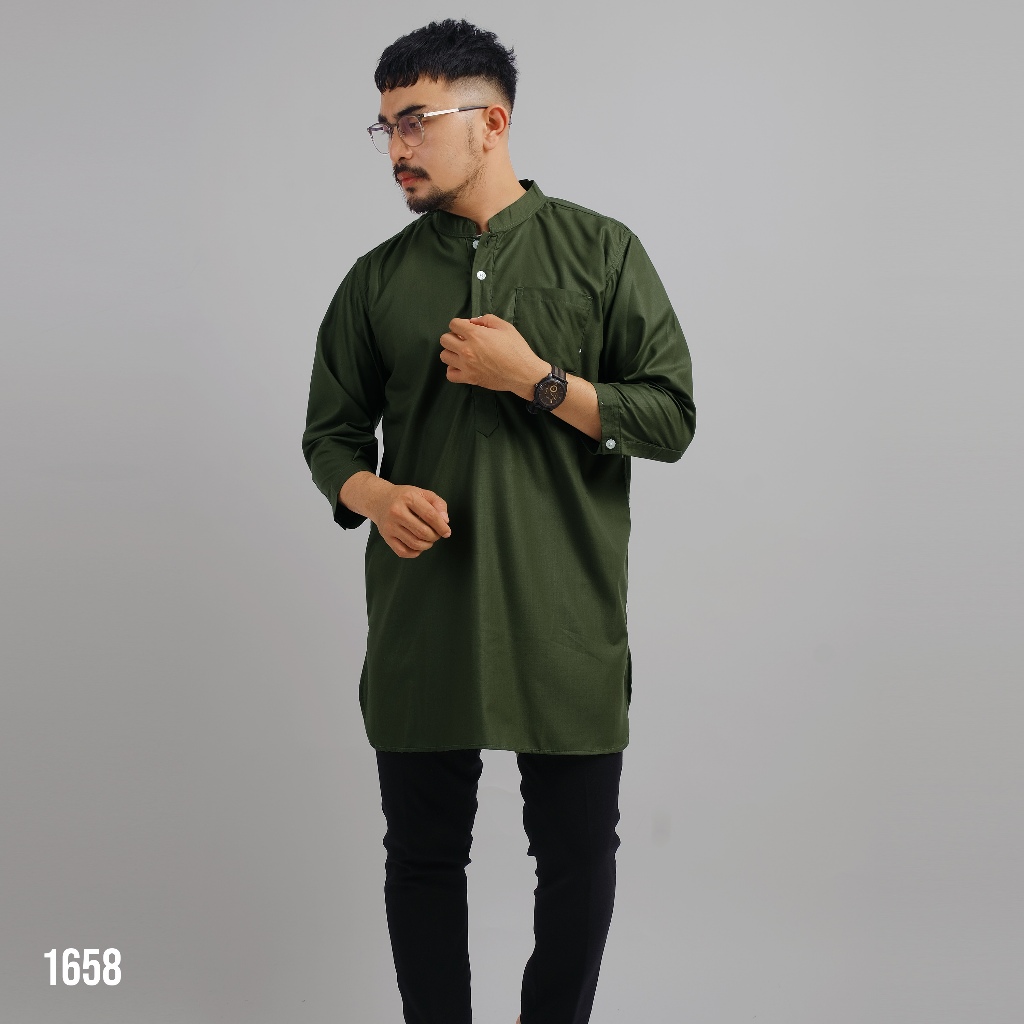DGM Baju Koko Pria kurta Toyobo Lengan 3/4 Polos Hijau Botol 1658