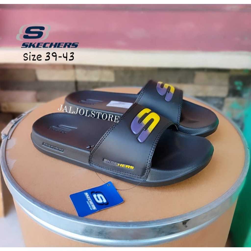 Sandal Skechers Gambix Hitam List Ungu Kuning Pria Remaja | Slip On Gambix Man Black List Purple Yel