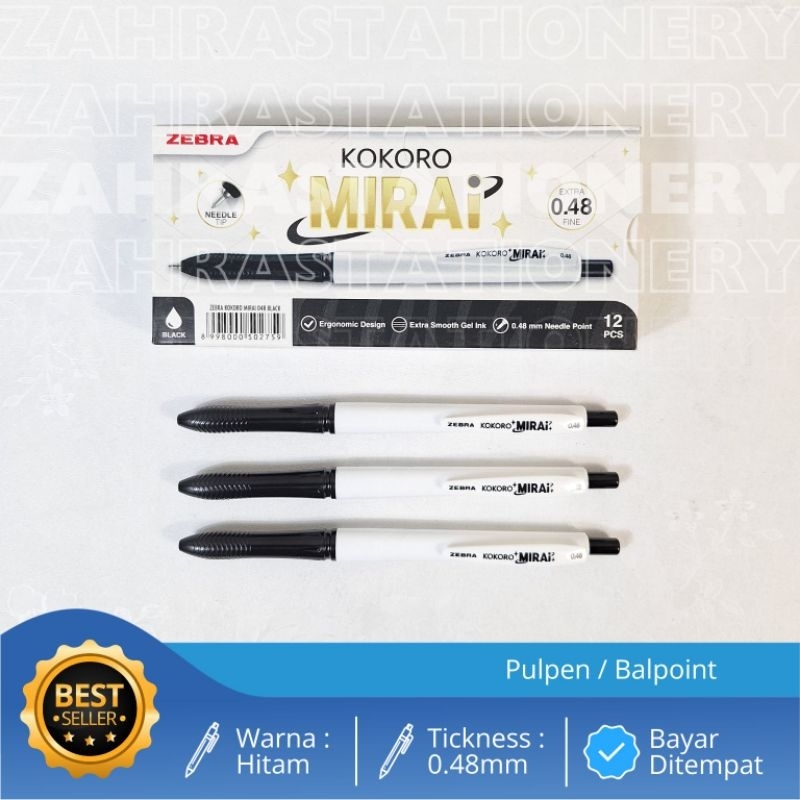 

Zebra Pulpen / Ballpoint Mekanik Kokoro Mirai Extra Smooth Gel Ink Tinta Hitam Tip 0.48mm