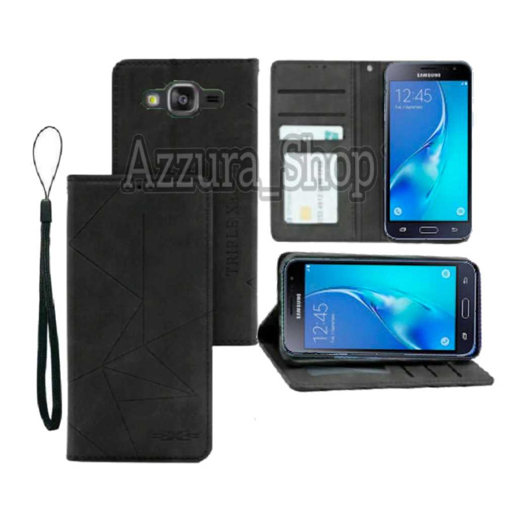 Case Magnet Kulit For Samsung Galaxy J3/ J3 2016 Flip Cover Leather Premium Dompet Motif Casing HP