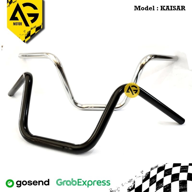 Stang motor model Kaisar - Chrome - Hitam | Setang stir setir sepeda motor costum variasi chopper bo
