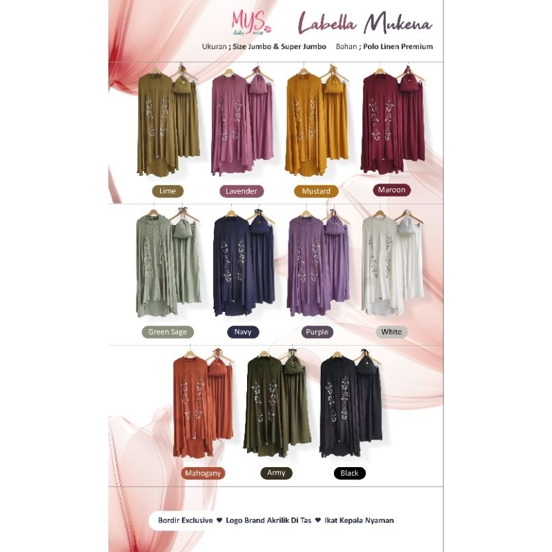 Pre Order (PO) | LABELLA MUKENA POLO LINEN | Mukena Mys | Mukena Jumbo | Mukena Super Jumbo | Mukena