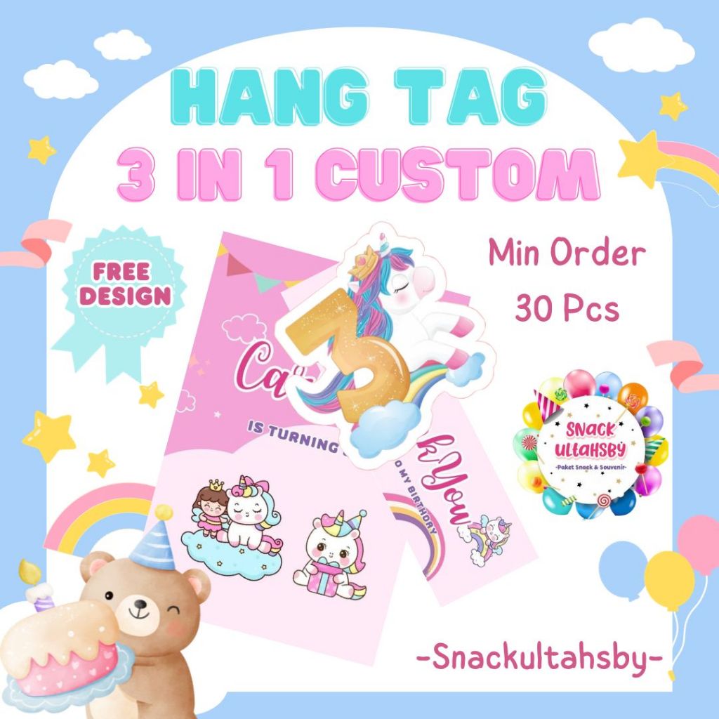 Hang Tag Custom/Hang tag souvenir/Hang tag 3in1/Hang Tag Ulang Tahun/ Hang tag Birthday