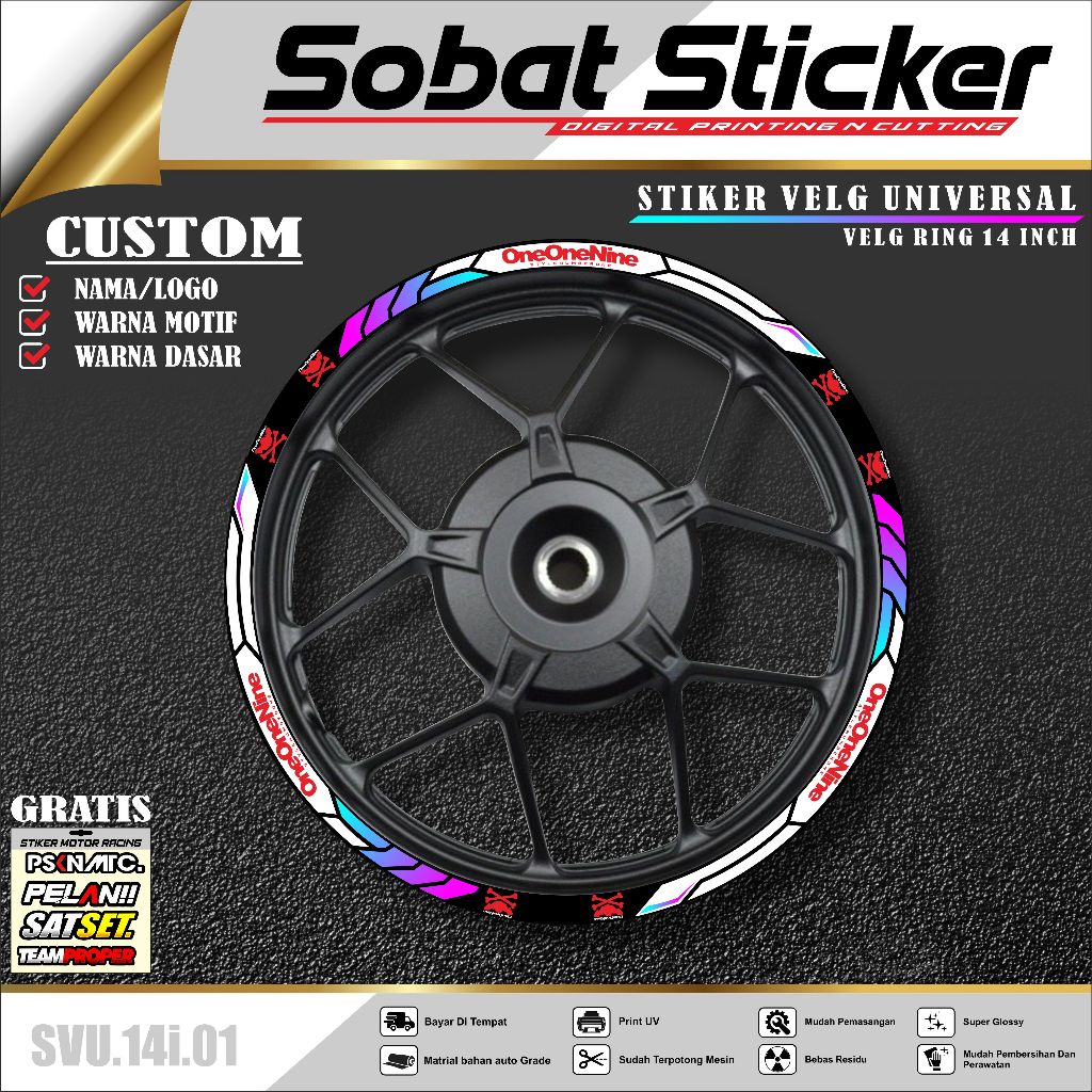 Stiker Print Velg 14 Inch Untuk Semua Motor Racing Lis List Variasi Custom Set Depan Belakang