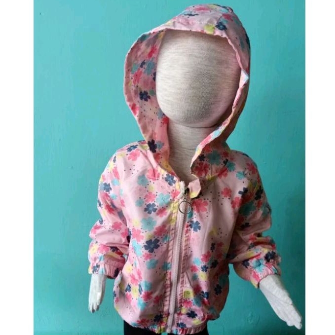 jaket parasut zipper anak perempuan motif bunga