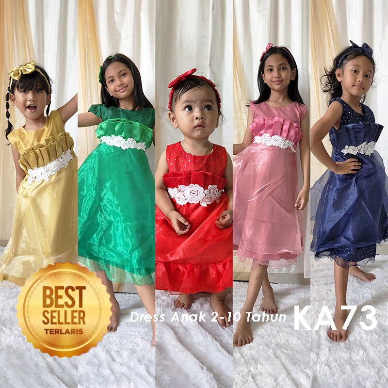 Dress Anak Perempuan 2 3 Tahun Import Korean Style Gaun Perca Organdi Silk Mewah Premium Baju Warna 