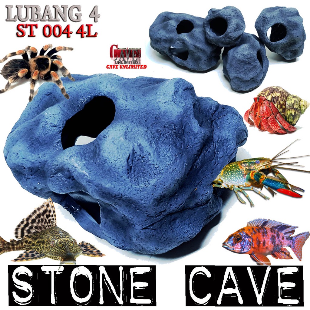 ST004.D HIDING CAVE STONE REPTILE IKAN CICHLID PLECO ORNAMENT HIASAN DEKORASI AKUARIUM SARANG GOA TE