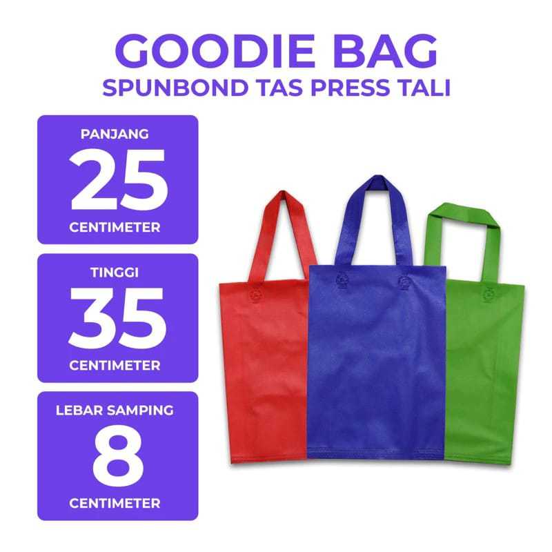 

Tas Spunbond uk 25x35x8 polos / tas handle tali / gramasi 65 / lusinan