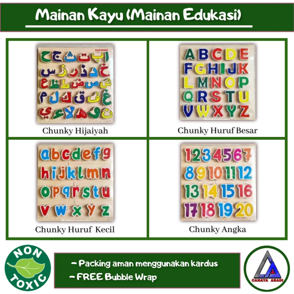 Mainan Kayu Chunky Hijaiyah Angka Huruf Puzzle Huruf Hijaiyah Angka