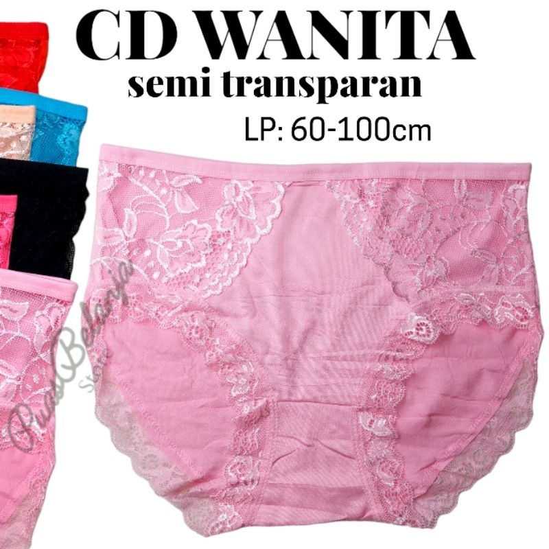 Celana Dalam Wanita Semi Transparan Renda Brukat XL | CD Wanita Lace Bunga Transparan BB 55kg