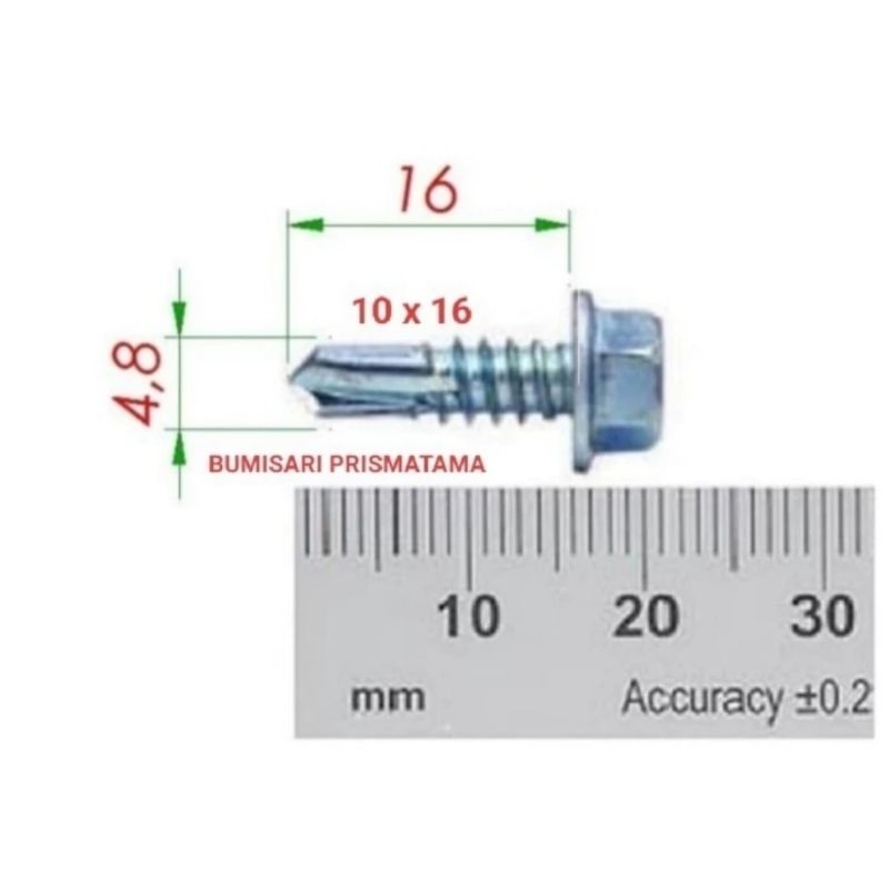 skrup baja ringan 10 x 16 galvanis