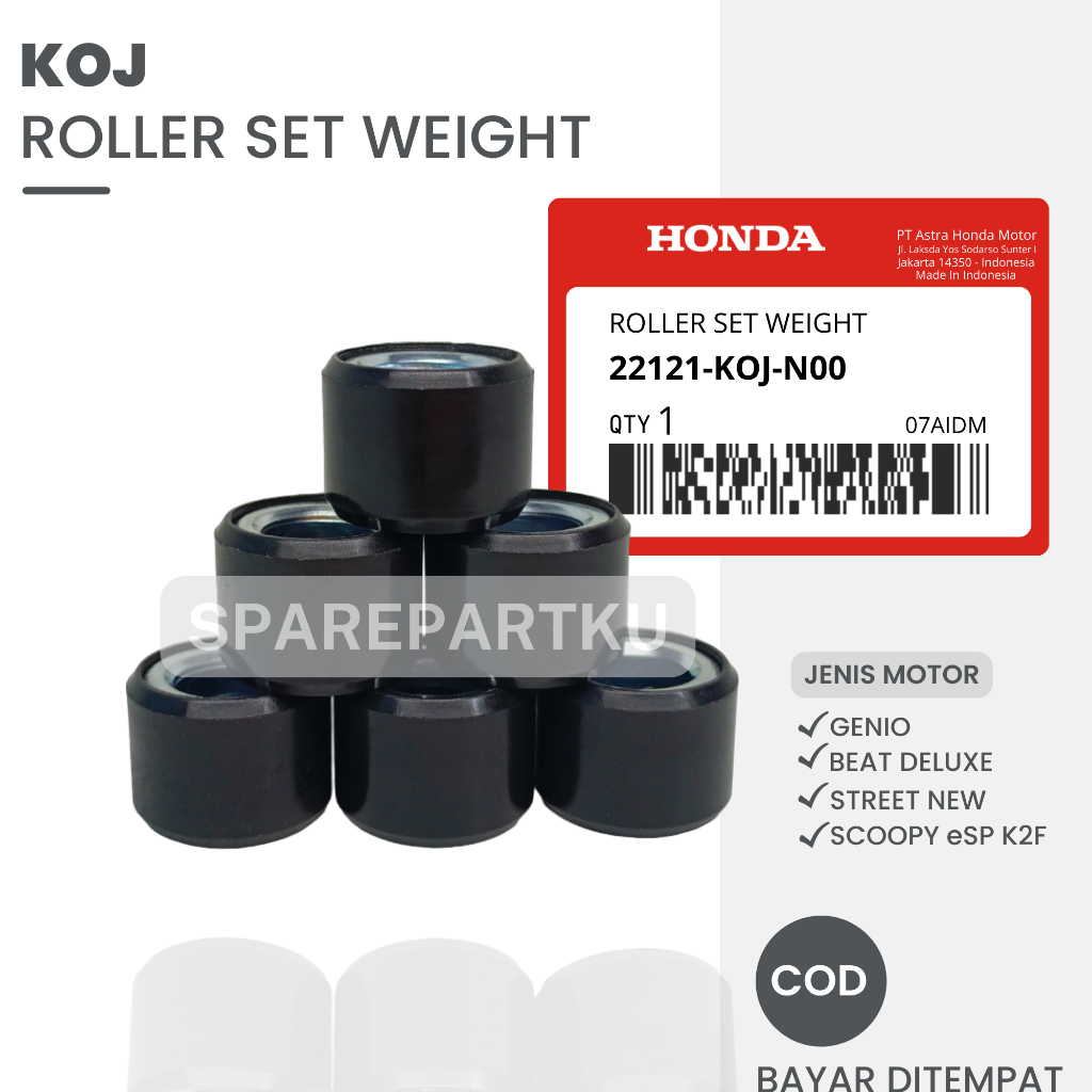 KOJ ROLLER SET GENIO / BEAT STREET NEW 2020 / HONDA BEAT DELUXE / SCOOPY K2F 2021 / ROLLER STANDAR B
