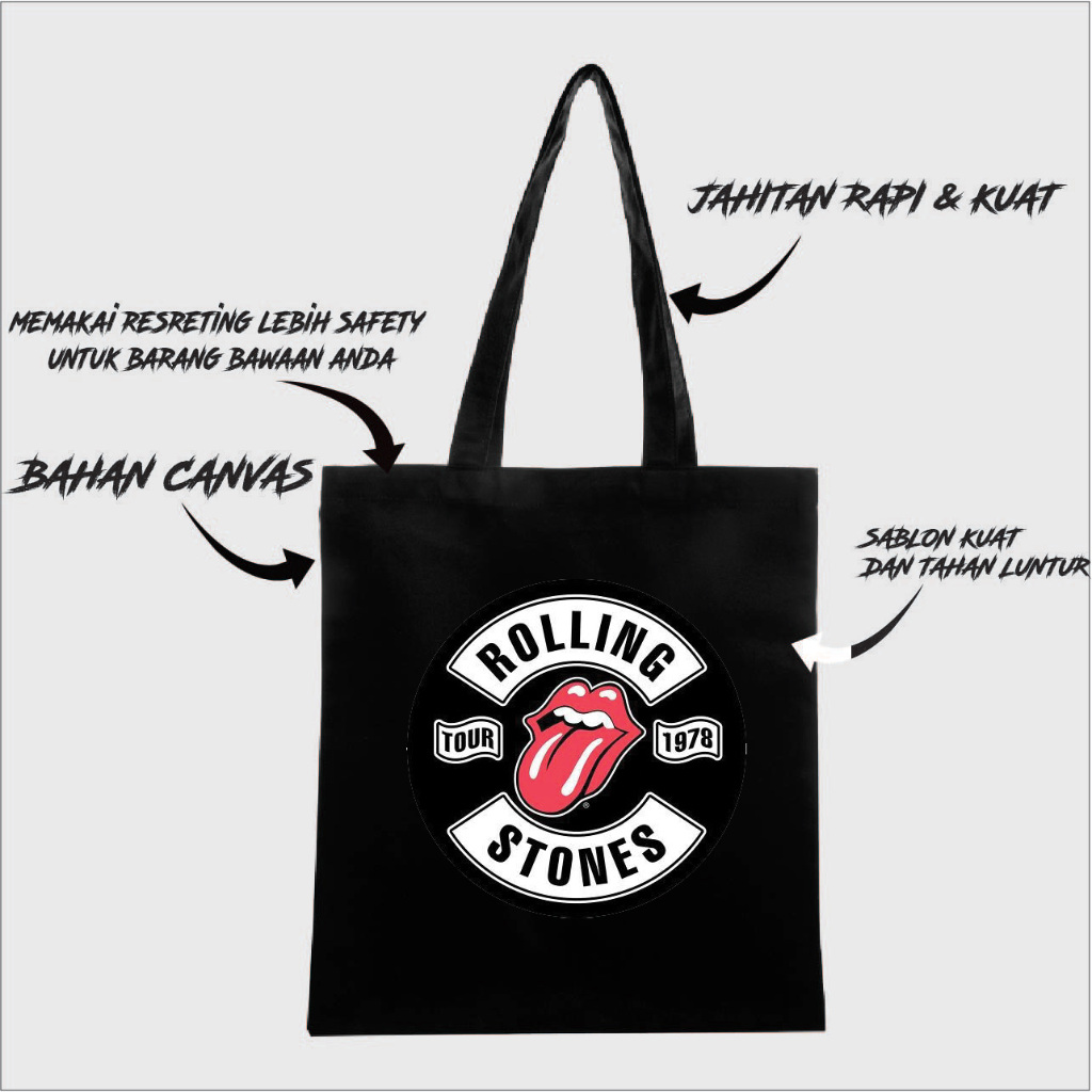 TOTEBAG ROLLING STONE BAHAN CANVAS DRILL TEBAL / TOTEBAG BAND ROLLING STONE / ROLLING 2