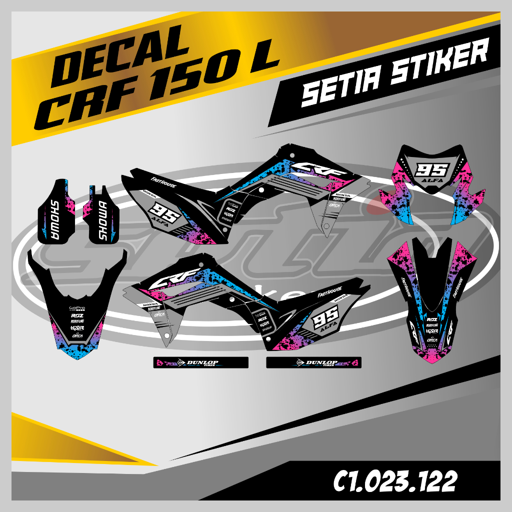 DECAL CRF 150 L, HITAM, ABU-ABU KOMBINASI MAGENTA BIRU, SUPERMOTO, TRAIL, DESAIN BEBAS CUSTOM BARU (