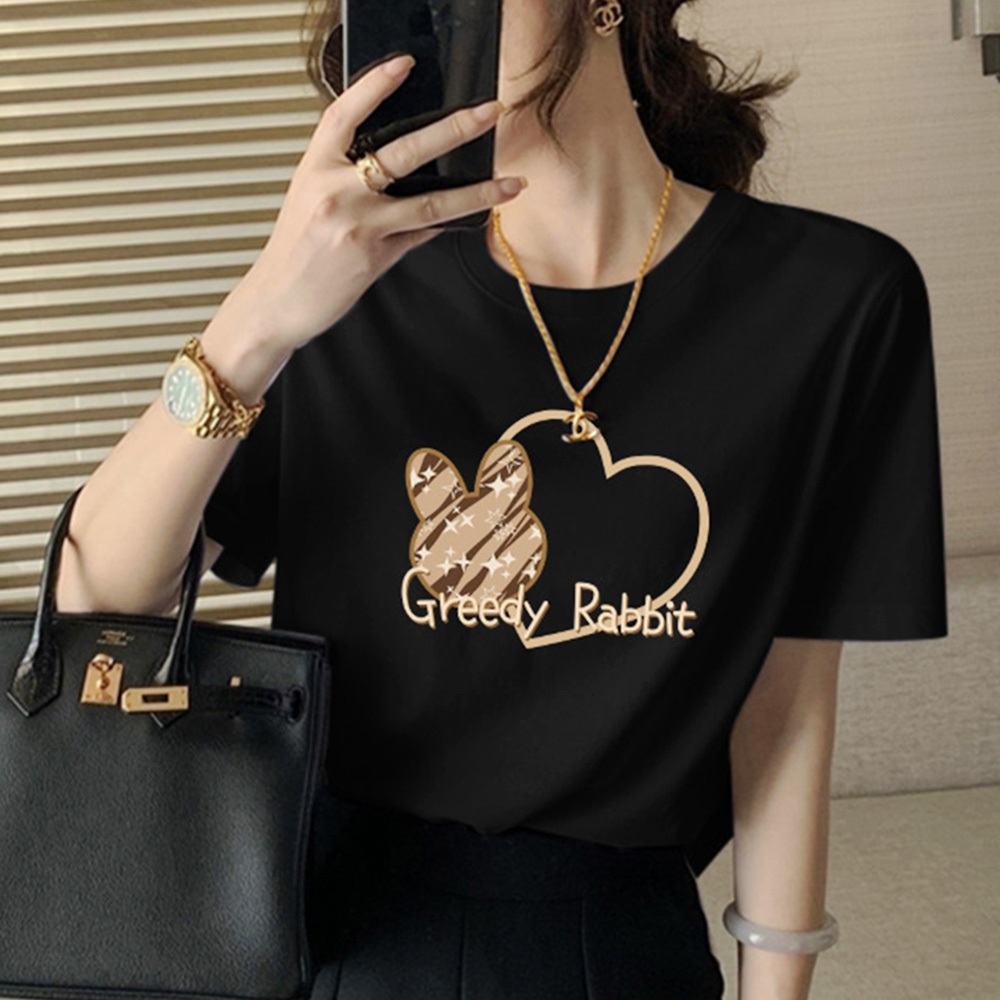 COD ID - Tshirt Motif Kaos Greedy Rabbit Kelinci Cute / Kaos Katun Wanita / Baju Kaos Wanita Terbaru