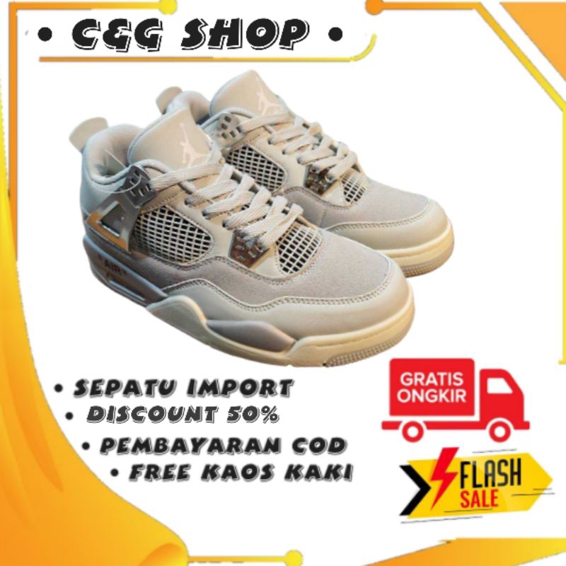 Sepatu Sneakers Pria Wanita Abu Abu Jordan Retro 4 Tali Basket