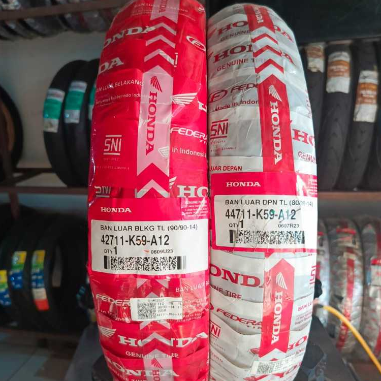 Ban luar 1 set Honda FEDERAL ukuran 80/90-14 dan 90/90-14 Tubeless original