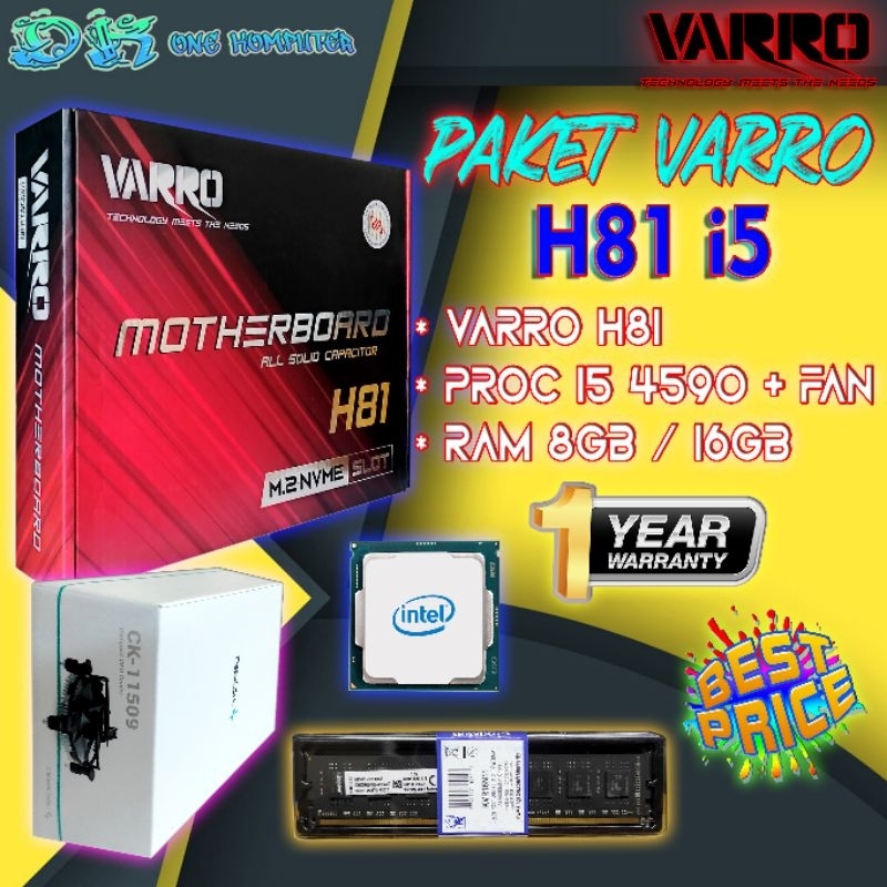 Paket Murah Core i5 4590 + Motherboard H81 Varro Ddr3 + Ram Ddr3
