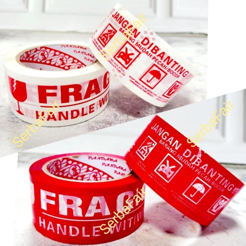 

Lakban Fragile Merah / Putih Pandawa 2 Inch (48mm) 100 Yards Eco MURAH