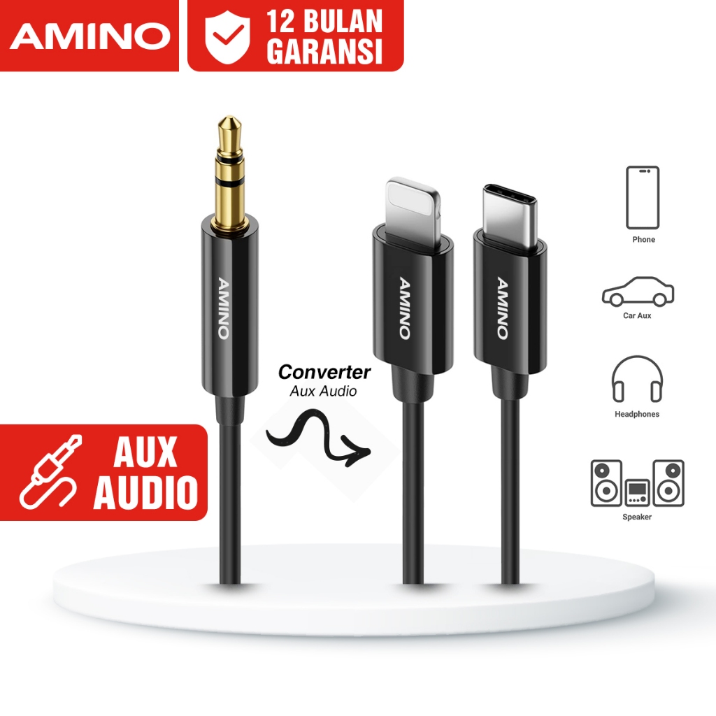 AMINO Aux Audio TYPE C TO Jack 3.5mm Male to Male / 3.5mm To 3.5mm Converter Adapter Headset Speaker