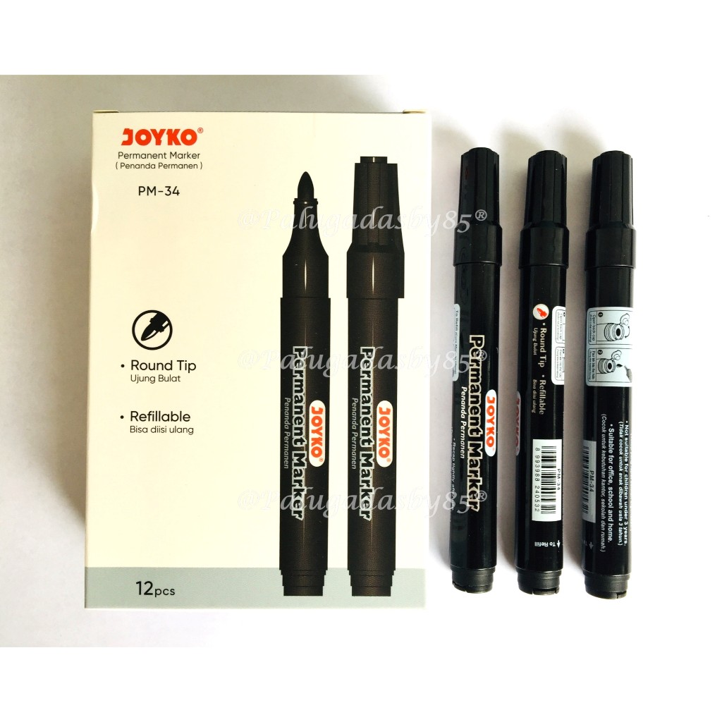 

(1 Biji) GROSIR Permanent Marker JOYKO PM-34 Hitam / Spidol Permanen Round Tip Joyko Refillable / Joyko PM34 / Joyko PM 34