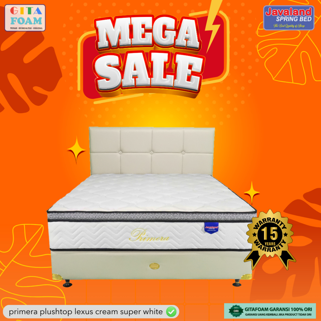TERMURAH  SPRINGBED PRIMERA PLUSHTOP SUPER WHITE LEXUS ABU [JAVALAND] Garansi 15 tahun (Springbed+Di