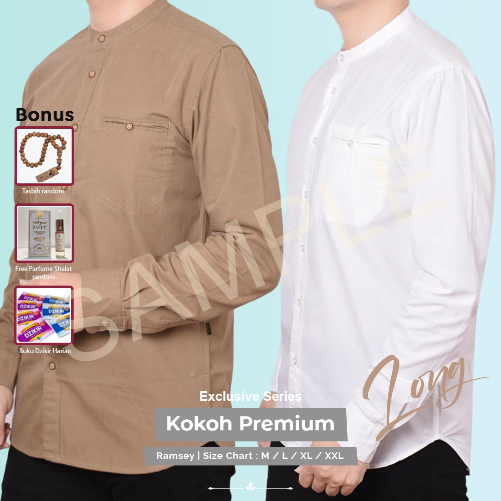 Baju Koko Kurta Pakistan Lengan Panjang Bahan Katun Atasan Fashion Muslim Pria Dewasa M L XL XXL Kem