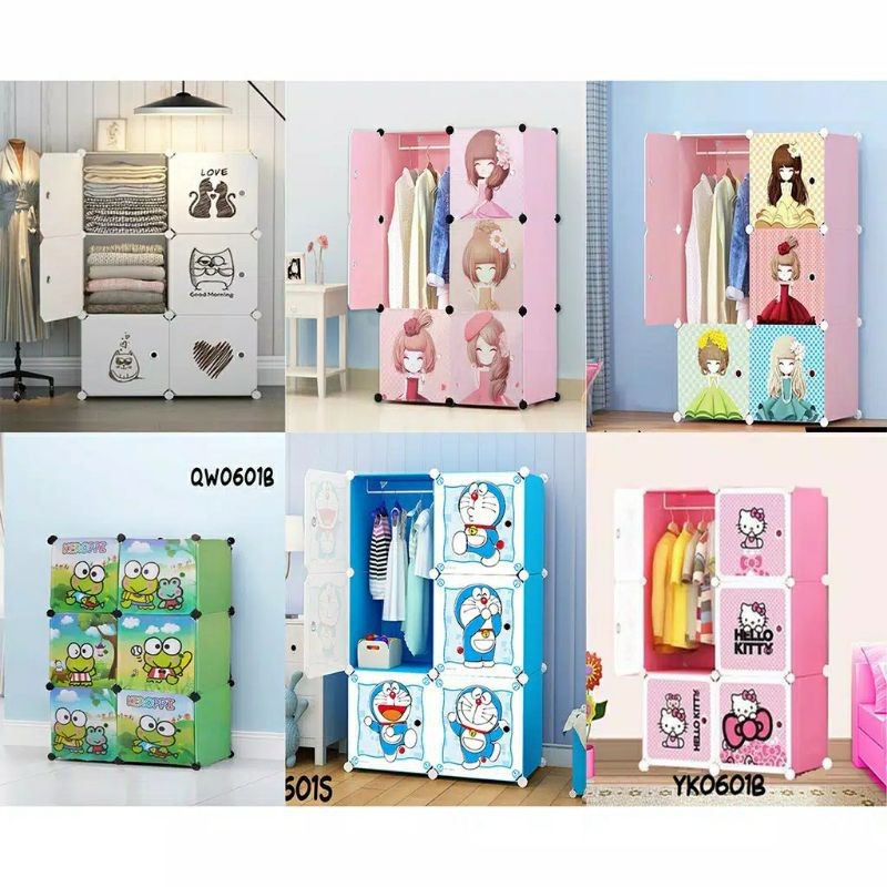 Lemari Plastik Portable Gantungan / 6 Pintu Karakter Doraemon
