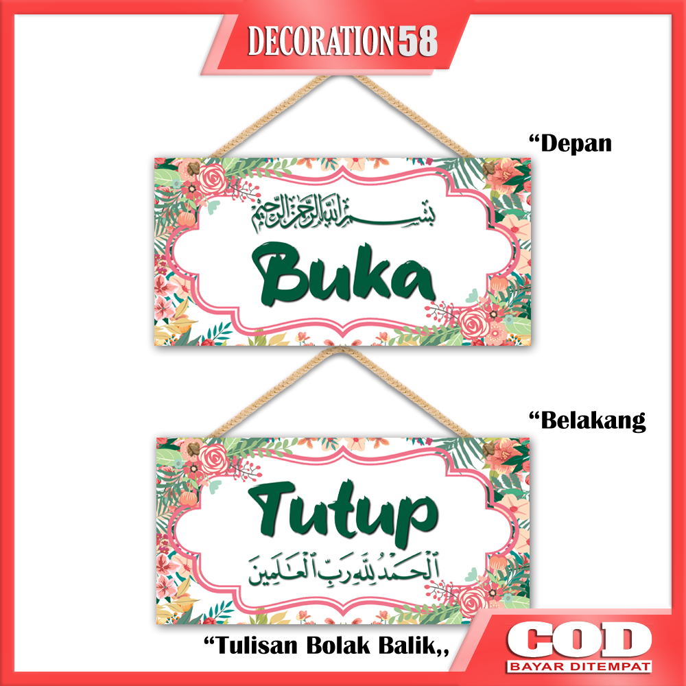 Hiasan Gantung Dinding Pintu Rumah Toko Tulisan Buka Tutup Alhamdulillah Bolak Balik Minimalis