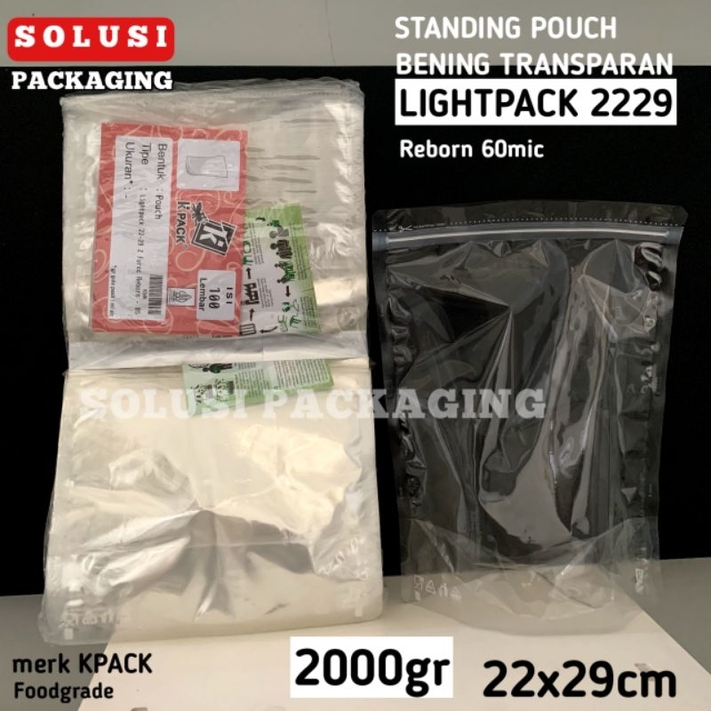 isi 100 LIGHTPACK 2229 2000gr REBORN KPACK MURAH STANDING POUCH BENING TRANSPARAN 2Kg PLASTIK KLIP 2