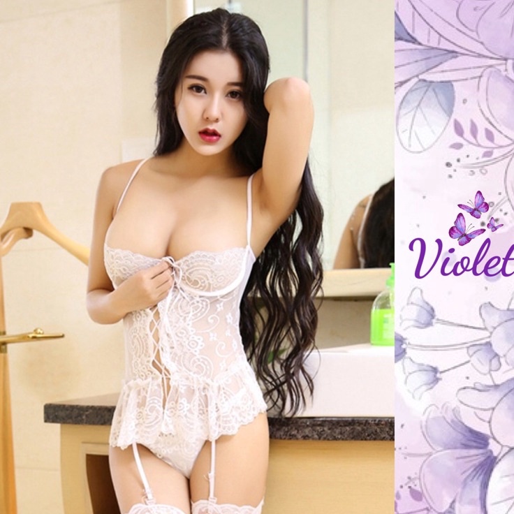 MODEL LWM817 Violet Lingerie Seksi  Gstring Babydoll With Garter Pakain Sexy Transparan TANPA STOKIN