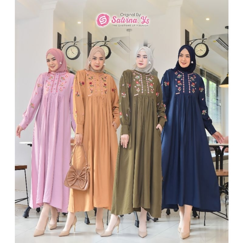 Anindya Fashion Presents Busana Muslim Wanita Midi Dress Cringkel Bordir Bunga Tipe 05/MD 20 Salvina