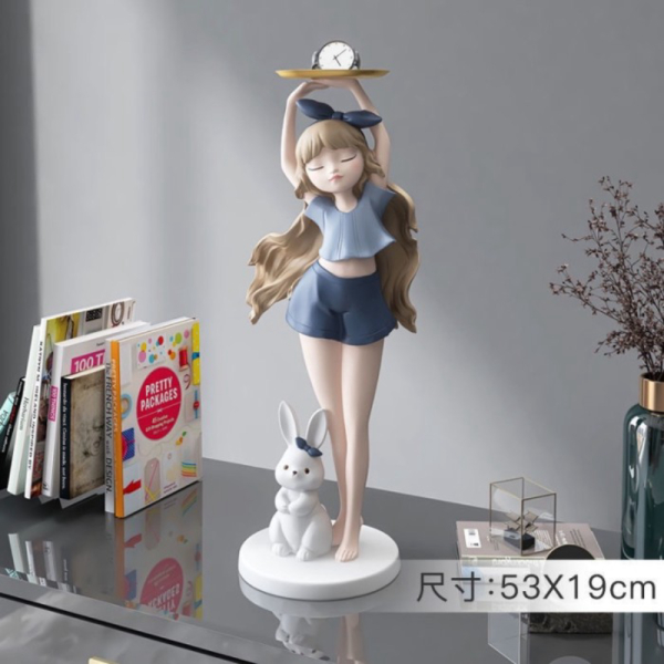 Jual Lady Bunny Ornament Tray Statue / Dekorasi Pajangan Girl Tray - Biru Muda Berkualitas
