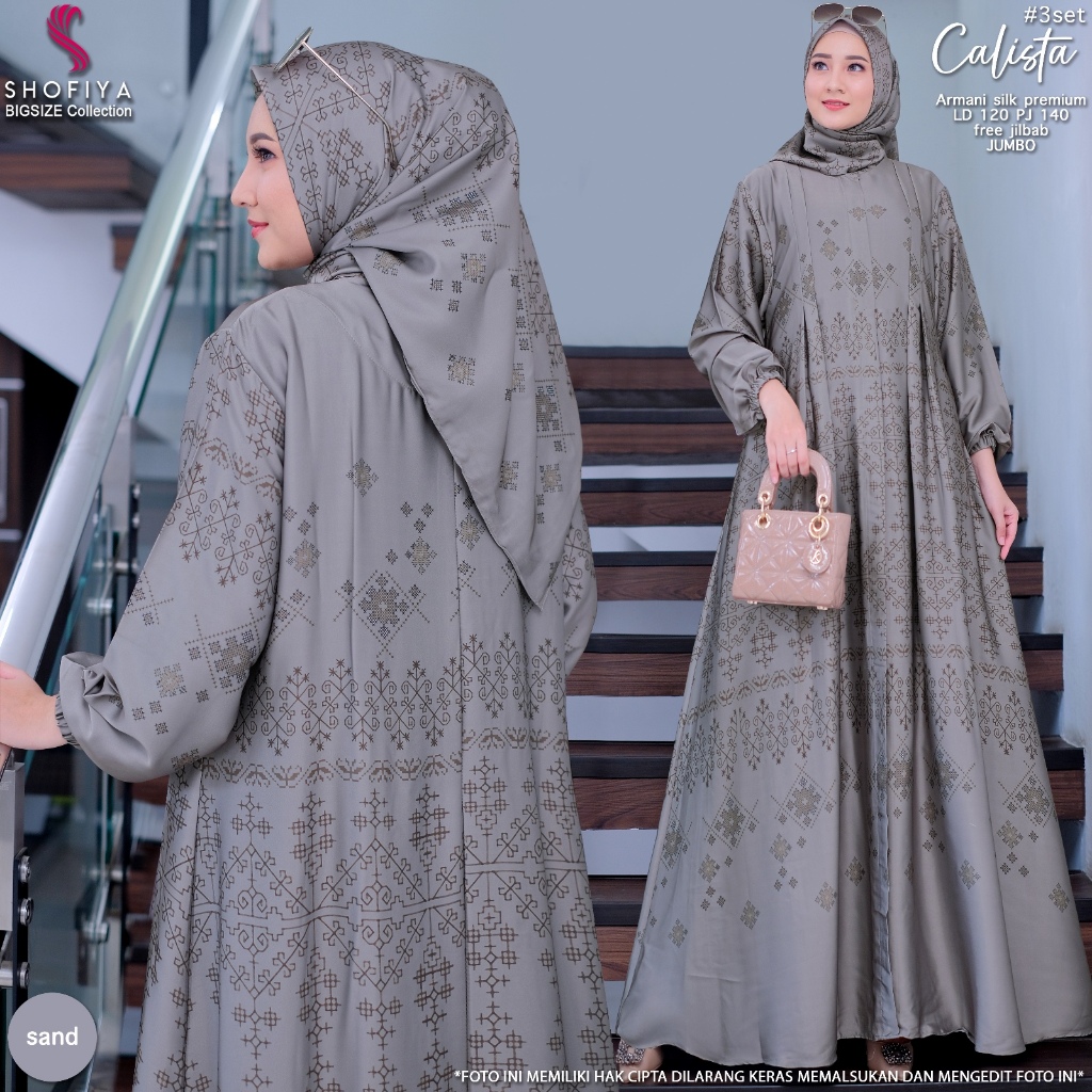 calista#3 dress jumbo ld 120 pakaian bju baju gamis syari gaun long dres longdress maxi maxy armani 