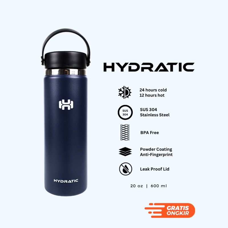BOTOL MINUM TUMBLER HYDRATIC ASTERIC 20oz / 600ml - Tahan Panas Dingin 12 - 24 jam - INDIGO BLUE - (